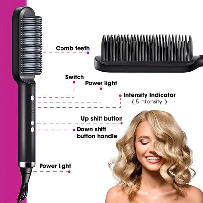 2in 1 Electric Hair Straightener Brush & Comb