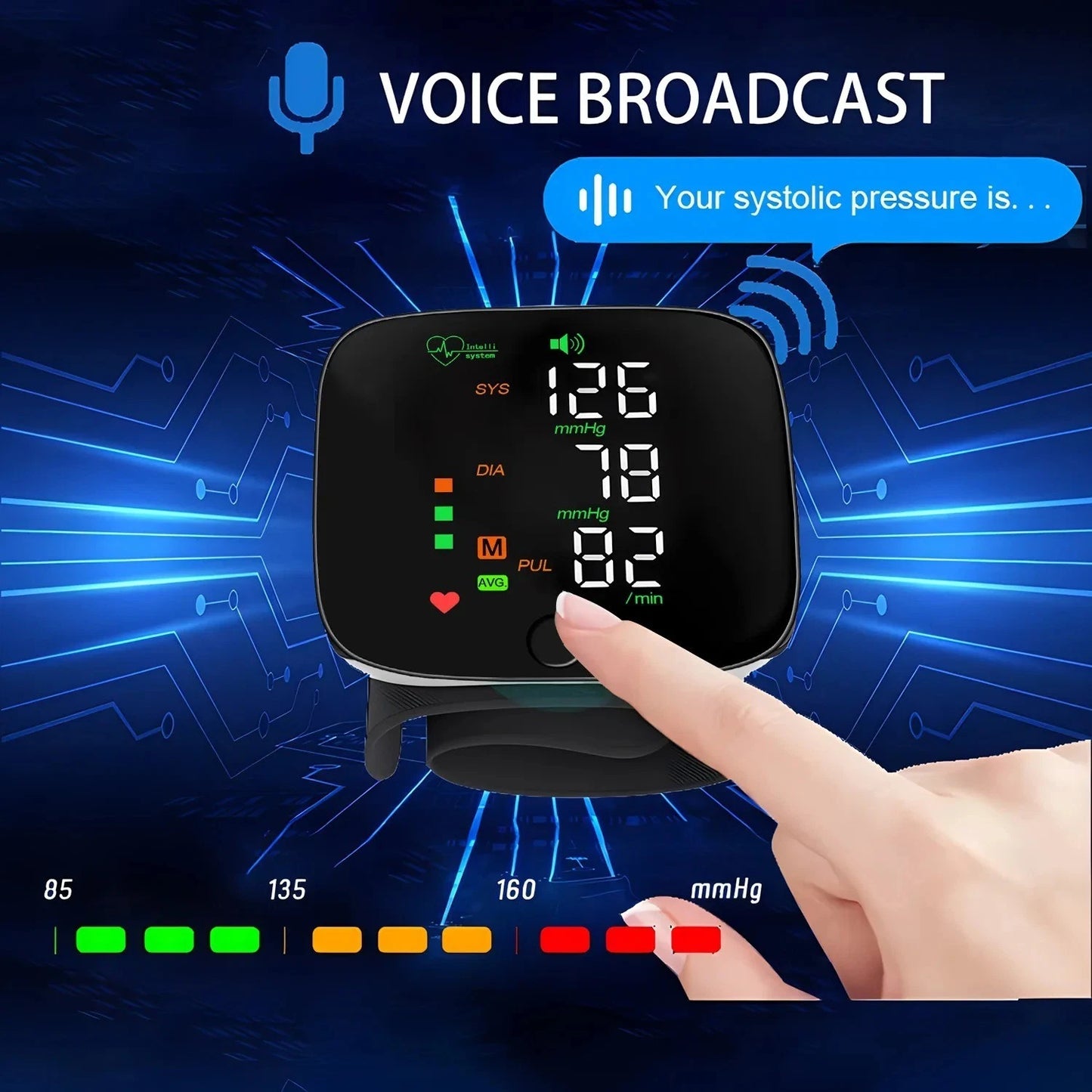 Smart Bracelet with LED Display – BP Monitoring – Touchscreen Wristband